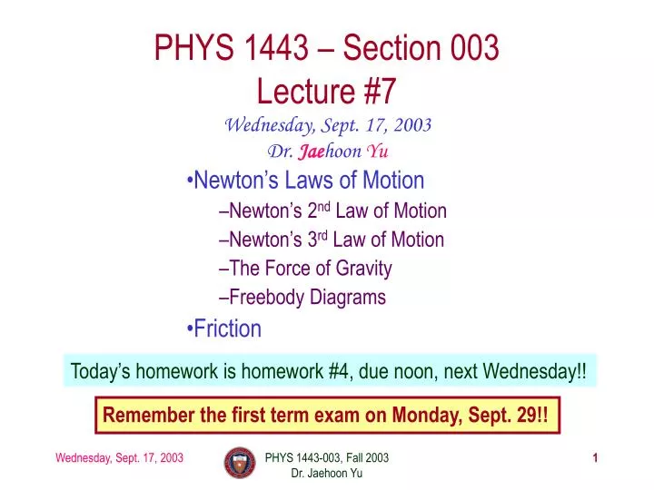 phys 1443 section 003 lecture 7