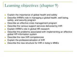 Learning objectives (chapter 9)
