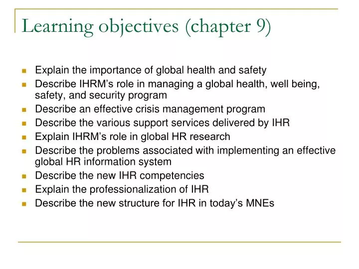learning objectives chapter 9