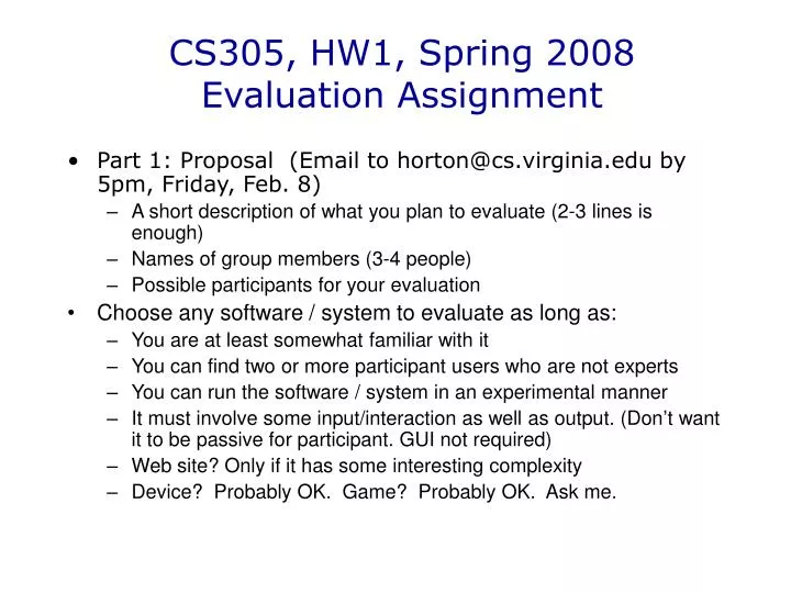 cs305 hw1 spring 2008 evaluation assignment