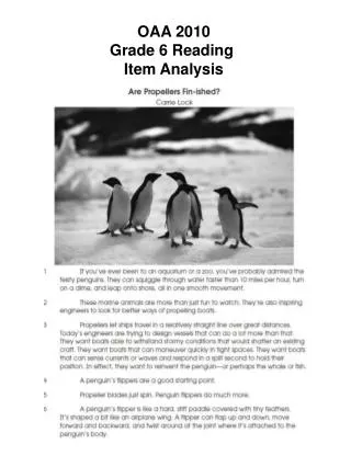 OAA 2010 Grade 6 Reading Item Analysis