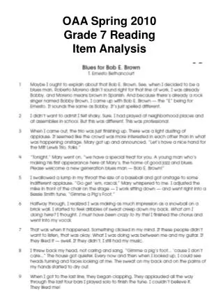 OAA Spring 2010 Grade 7 Reading Item Analysis