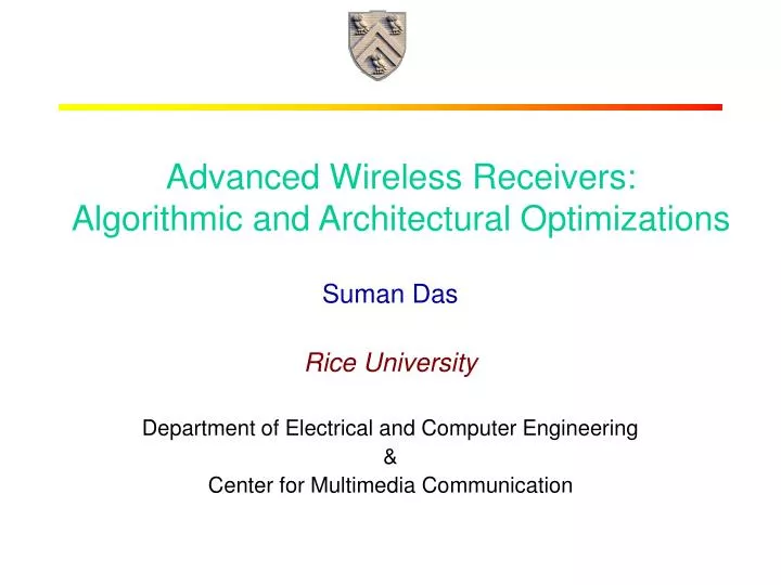 advanced wireless receivers algorithmic and architectural optimizations