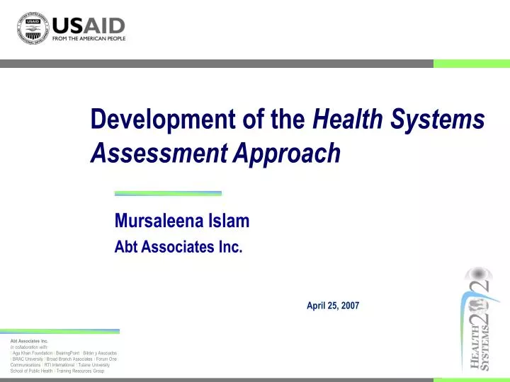 development of the health systems assessment approach