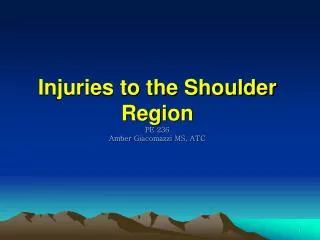 Injuries to the Shoulder Region PE 236 Amber Giacomazzi MS, ATC