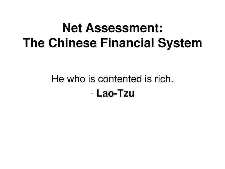 net assessment the chinese financial system