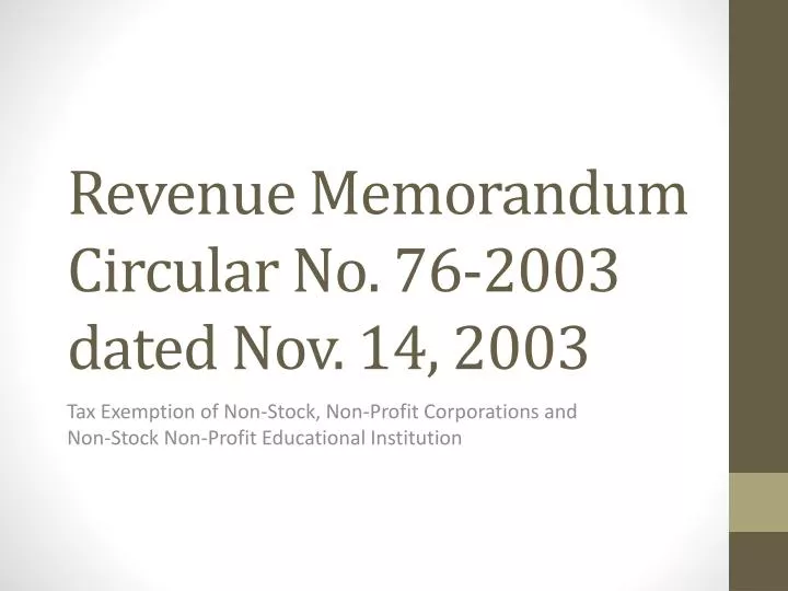 revenue memorandum circular no 76 2003 dated nov 14 2003