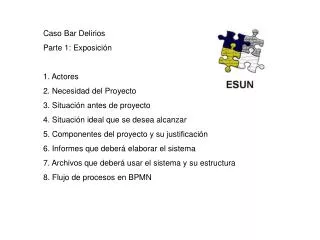 Caso Bar Delirios Parte 1: Exposición 1. Actores 2. Necesidad del Proyecto