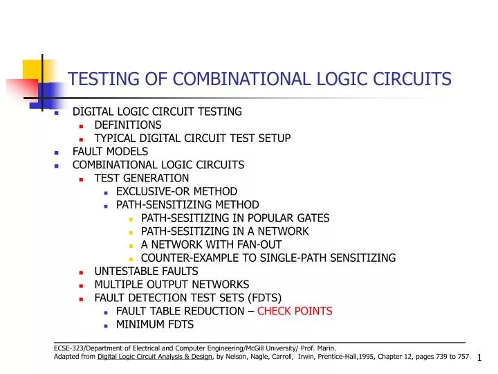 testing of combinational logic circuits