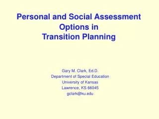Personal and Social Assessment Options in Transition Planning