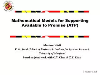 Mathematical Models for Supporting Available to Promise (ATP)