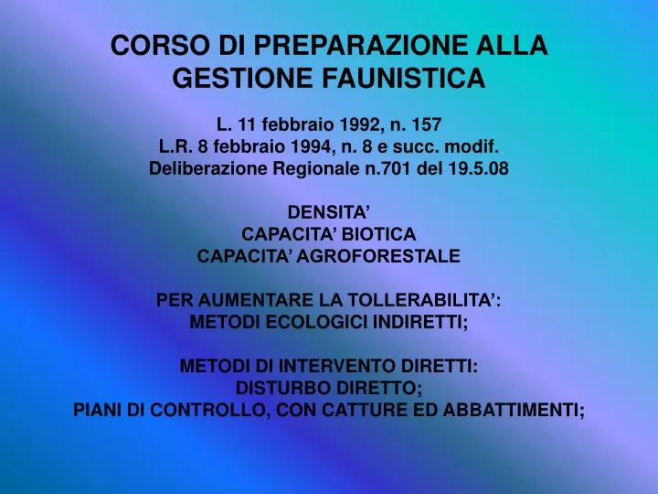 corso di preparazione alla gestione faunistica