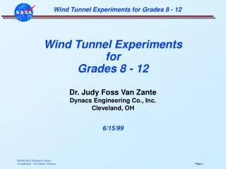Wind Tunnel Experiments for Grades 8 - 12