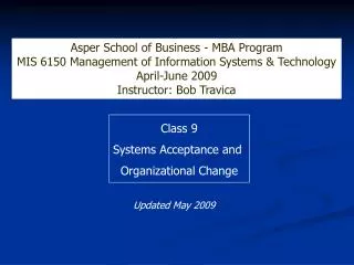 Class 9 Systems Acceptance and Organizational Change