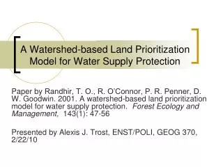 A Watershed-based Land Prioritization Model for Water Supply Protection