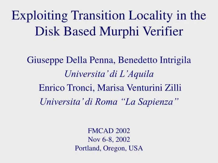 e xploiting transition locality in the disk based mur phi verifier