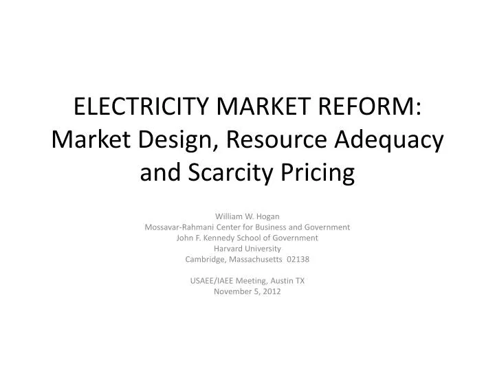 electricity market reform market design resource adequacy and scarcity pricing