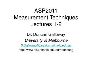 ASP2011 Measurement Techniques Lectures 1-2