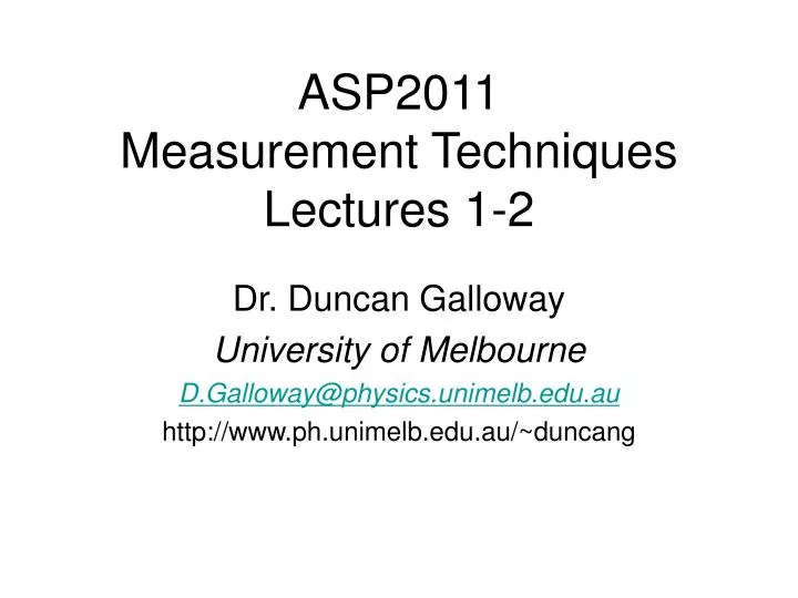 asp2011 measurement techniques lectures 1 2
