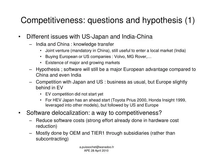 competitiveness questions and hypothesis 1