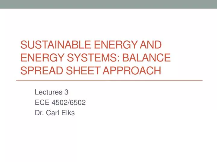 sustainable energy and energy systems balance spread sheet approach