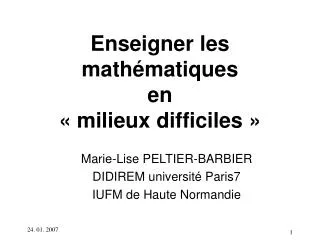 enseigner les math matiques en milieux difficiles