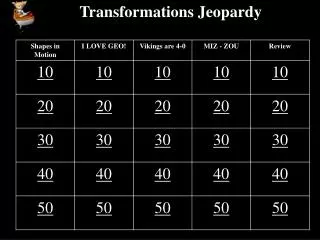 Transformations Jeopardy