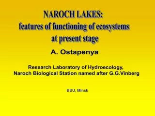 NAROCH LAKES: features of functioning of ecosystems at present stage