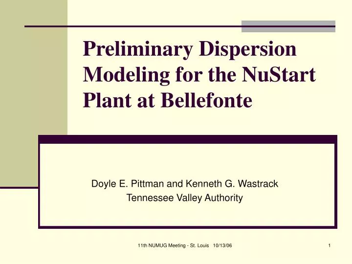 preliminary dispersion modeling for the nustart plant at bellefonte