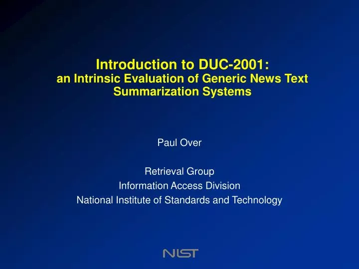 introduction to duc 2001 an intrinsic evaluation of generic news text summarization systems
