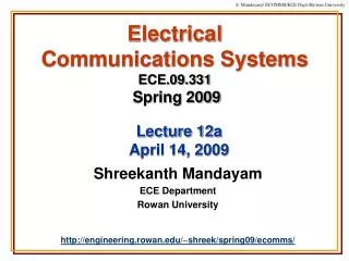 Electrical Communications Systems ECE.09.331 Spring 2009