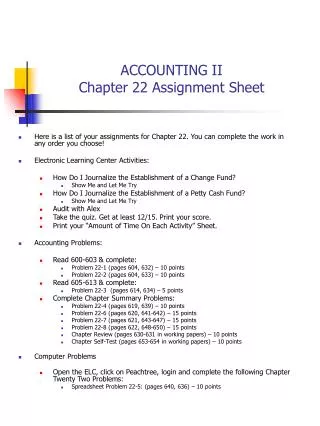 ACCOUNTING II Chapter 22 Assignment Sheet