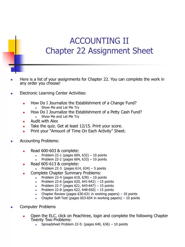 accounting ii chapter 22 assignment sheet