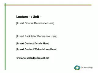 Lecture 1: Unit 1