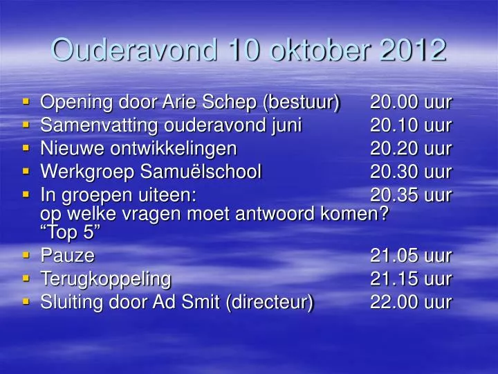 ouderavond 10 oktober 2012