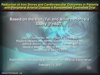 Based on the Iron (Fe) and Atherosclerosis Study (FeAST)