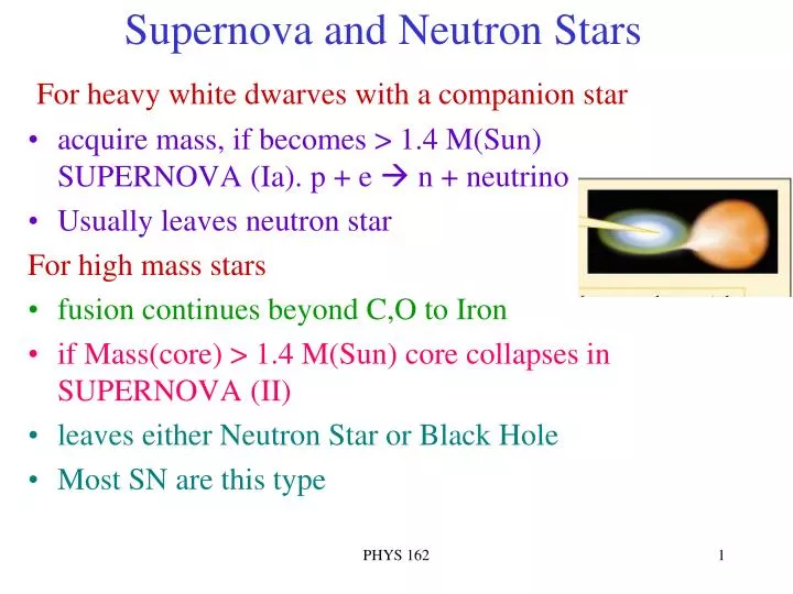 supernova and neutron stars