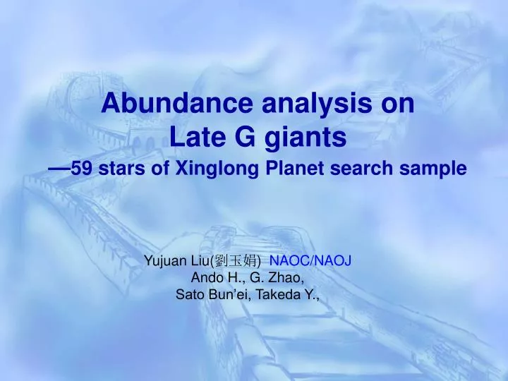 abundance analysis on late g giants 59 stars of xinglong planet search sample