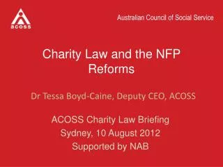 Charity Law and the NFP Reforms