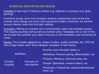 INVENTION, INNOVATION AND DESIGN