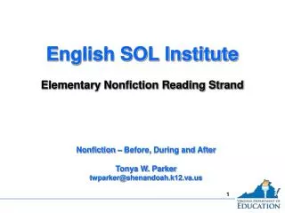 English SOL Institute Elementary Nonfiction Reading Strand