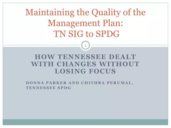 maintaining the quality of the management plan tn sig to spdg