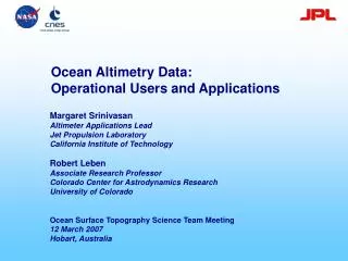 Ocean Altimetry Data: Operational Users and Applications