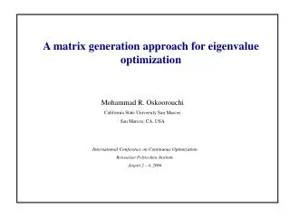 A matrix generation approach for eigenvalue optimization