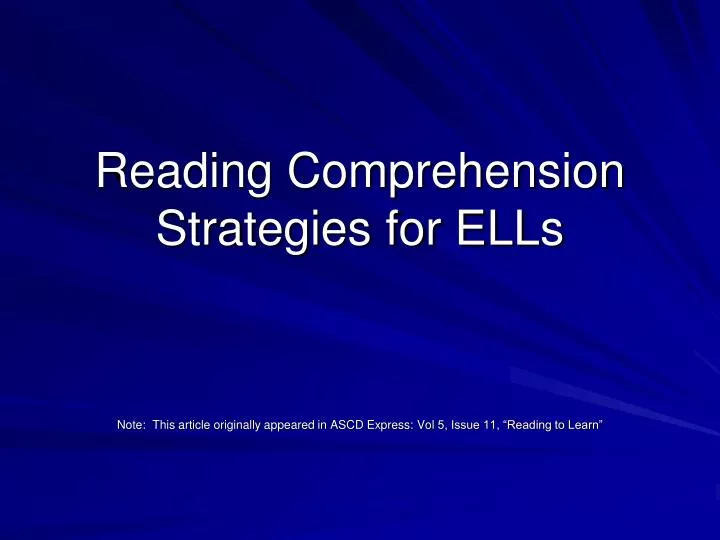 reading comprehension strategies for ells