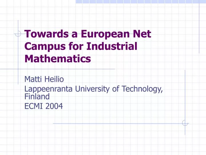 towards a european net campus for industrial mathematics