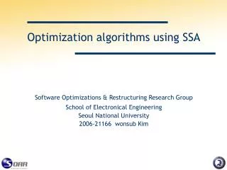 Optimization algorithms using SSA