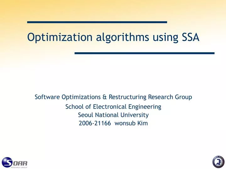 optimization algorithms using ssa