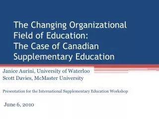 The Changing Organizational Field of Education: The Case of Canadian Supplementary Education