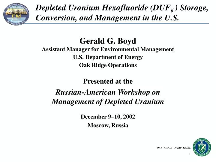 depleted uranium hexafluoride duf 6 storage conversion and management in the u s